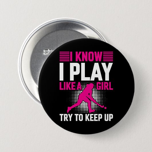 Hockey Play als een meisje Ronde Button 7,6 Cm (Voorkant /achterkant)