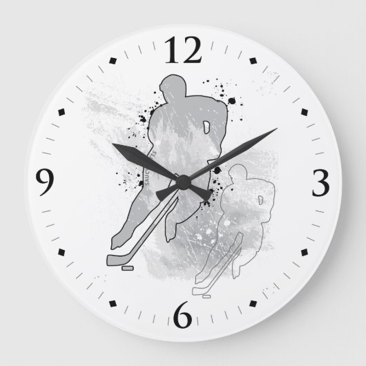 Hockey Player Double Vision Grey Ice Man Cave Grote Klok (Voorkant)