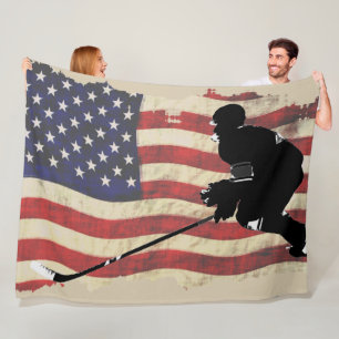Hockey Player en US Flag - Wintersport Fleece Deken