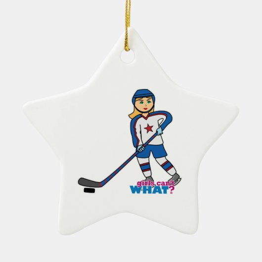 Hockey Player Girl Keramisch Ornament (Voorkant)