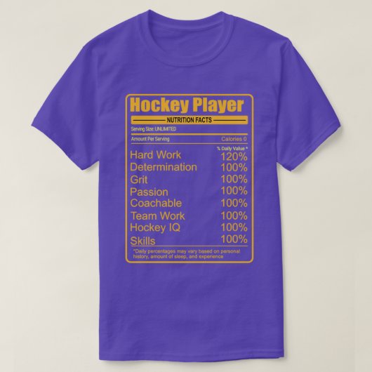 Hockey Player Nutrition Facts T-shirt (Design voorkant)