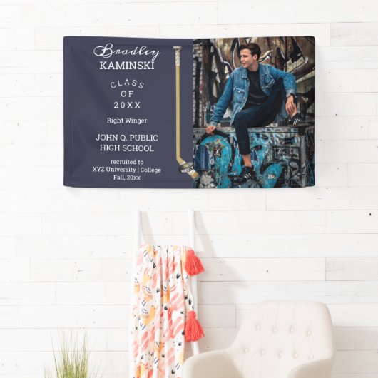 Hockey Player Sports Afstuderen Photo - Blue Spandoek (Insitu)