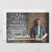 Hockey Player Sports Rustic Photo Afstuderen Kaart (Voorkant)