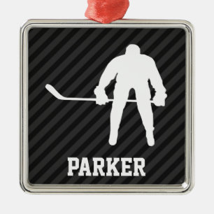 Hockey Player; Zwarte en donkergrijze strepen Metalen Ornament