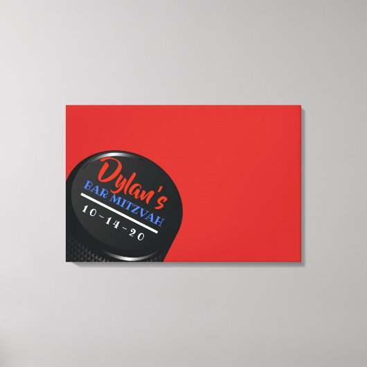 HOCKEY PUCK Bar Bat Mitzvah Inloggen Memory Board Canvas Afdruk (Voorkant)