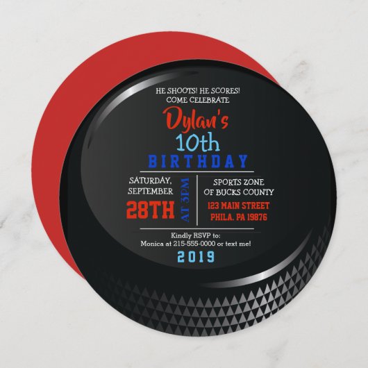 HOCKEY PUCK ROUND Birthday Party Invitation (Devant / Derrière)
