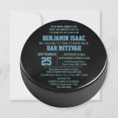 Hockey Puck Round Blue Bar Mitzvah Invitation (Devant)