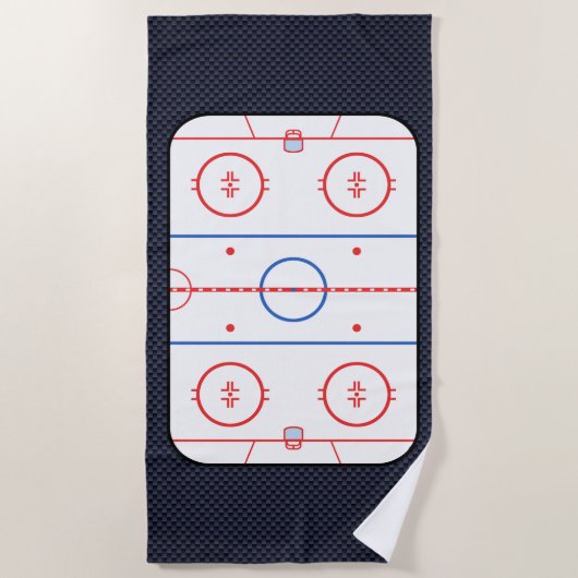 Hockey Rink Diagram op Blue Carbon Fiber Style Strandlaken (Voorkant)