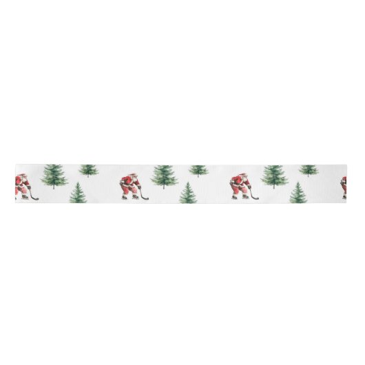 Hockey Santa en Pine Trees Kerstverpakking Lint (Voorkant)
