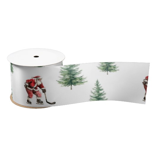 Hockey Santa en Pine Trees Kerstverpakking Lint (Spoel)