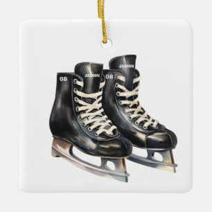 Hockey schaats gepersonaliseerde naam en nummer keramisch ornament