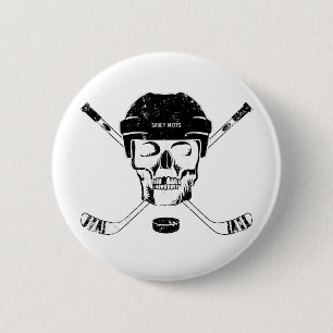 Hockey Schedel en Gekruiste Sticks Flares Ronde Button 5,7 Cm
