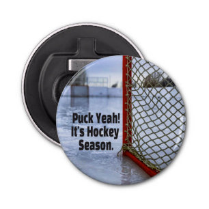 Hockey Season Ice Cold Funny Humor Puck Button Flesopener