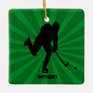 Hockey Silhouette Avec Ornement De Noël Vert