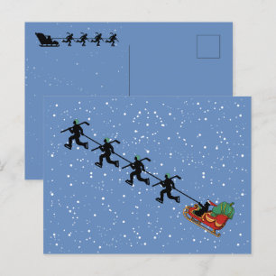 Hockey-spelers die Sleigh Folded Wenskaart trekken Briefkaart