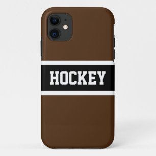 HOCKEY Sportief Donkerbruin Zwart Wit Strepen iPhone 11 Hoesje