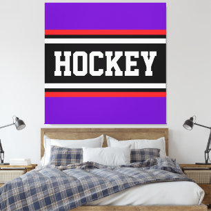 HOCKEY Sportief Paars Zwart Rood Wit Strepen Canvas Afdruk