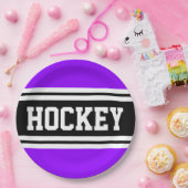 HOCKEY Sportieve Paarse Zwart Wit Racing Stripes Papieren Bordje (Feest)