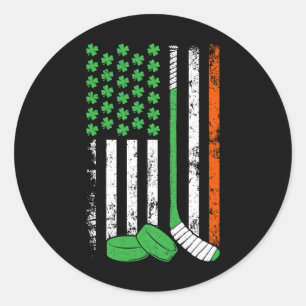 Hockey St. Patrick's Day Amerikaanse Vlag Klaver I Ronde Sticker