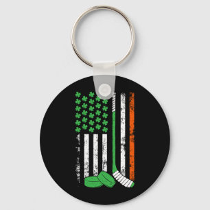 Hockey St. Patrick's Day Amerikaanse vlag Klaver I Sleutelhanger