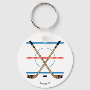 Hockey Sticks en Center Ice Red Line Blue Line Sleutelhanger