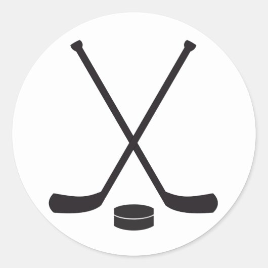 Hockey Sticks en Puck Ronde Sticker (Voorkant)