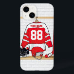 Hockey sur glace du Jersey<br><div class="desc">Un design sportif unique et amusant avec un maillot de hockey sur glace personnalisé accroché dans un vestiaire avec casque, patins à glace et bâton de hockey. Le maillot peut être entièrement personnalisé avec le numéro et le nom de votre choix pour faire un grand cadeau à n'importe quel fan...</div>