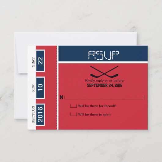 Hockey Ticket Wedding RSVP Kaartje (Voorkant)