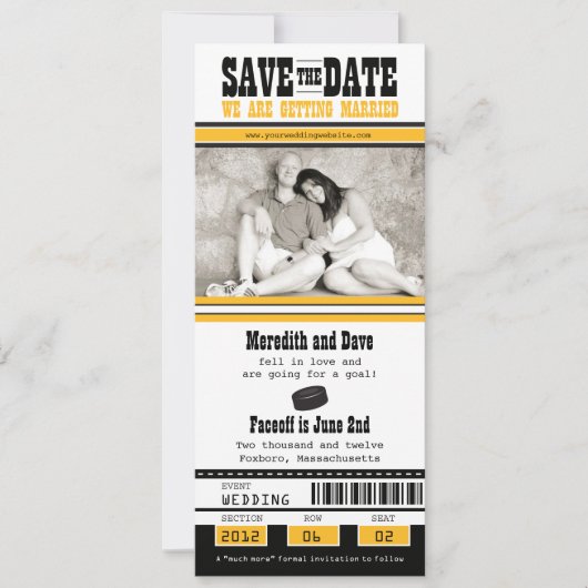 Hockey Ticket Wedding Save the Date (Voorkant)