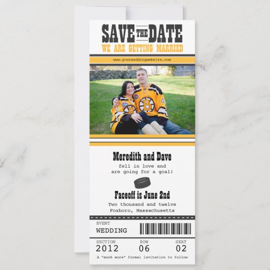 Hockey Ticket Wedding Save the Date (Voorkant)