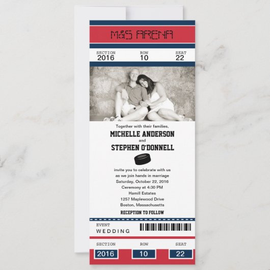 Hockey Ticket Wedding Uitnodiging (Voorkant)