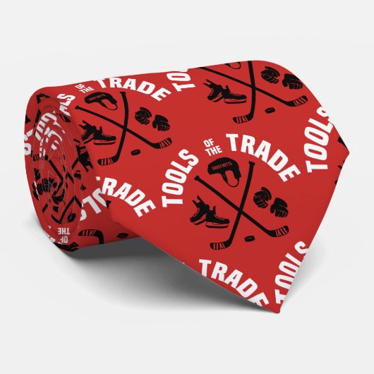 Hockey Tools of the Trade on Red Stropdas (Opgerold)
