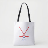 Hockey Tote Bag Blue Red Personalized Name (Voorkant)