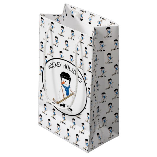 Hockey Vacances Hockey Snowman Petit sac cadeau (Devant Angle)