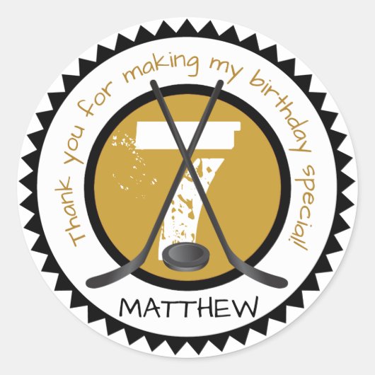 Hockey Verjaardag Sticker Zwart en Goud (Voorkant)