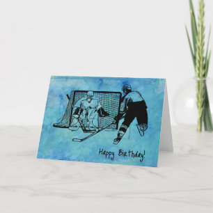 Hockey Verjaardagskaart Inkttekening op Blauwe Aqu Kaart
