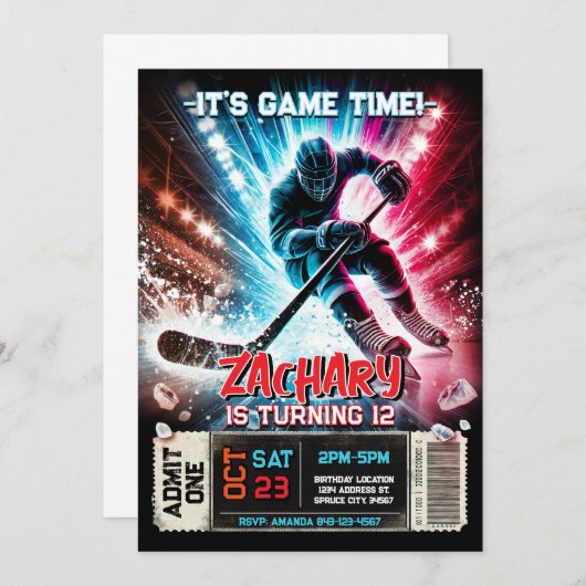 Hockey verjaardagsuitnodiging | Hockey Ticket Them Kaart (Voorkant / Achterkant)