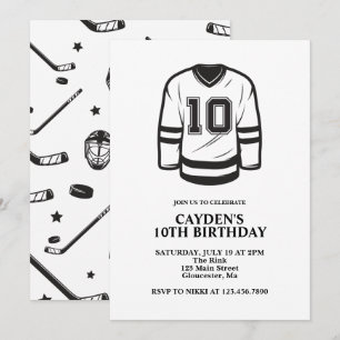 Hockey zwart en wit 10e verjaardag kaart