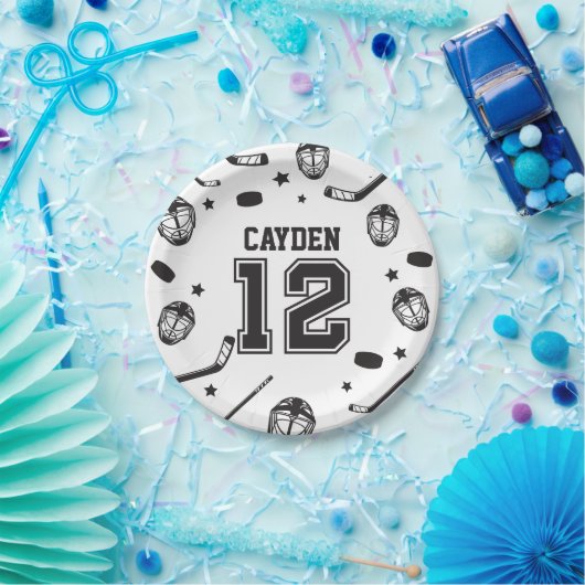 Hockey zwart en wit 12e verjaardag papieren bordje (Feest)