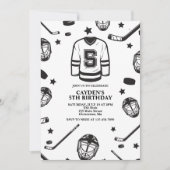 Hockey zwart en wit 5e verjaardag kaart (Voorkant)