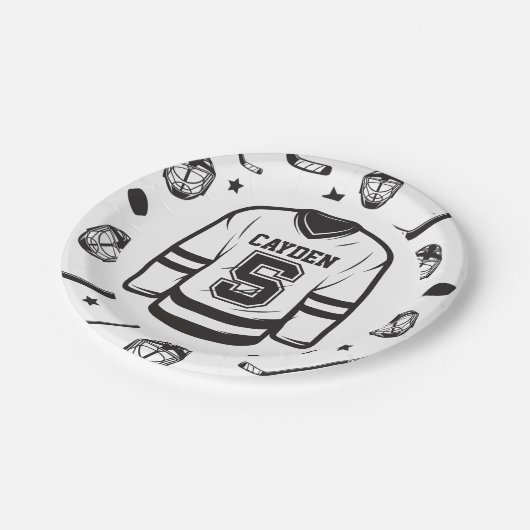 Hockey zwart en wit 5e verjaardag papieren bordje (Gekanteld)