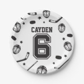 Hockey zwart en wit 6e verjaardag papieren bordje (Voorkant)