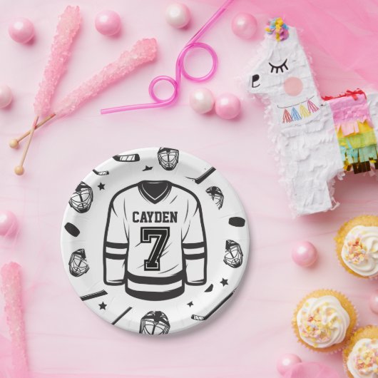 Hockey zwart en wit 7e verjaardag papieren bordje (Feest)