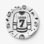 Hockey zwart en wit 7e verjaardag papieren bordje (Voorkant)