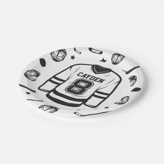 Hockey zwart en wit 8e verjaardag papieren bordje (Gekanteld)