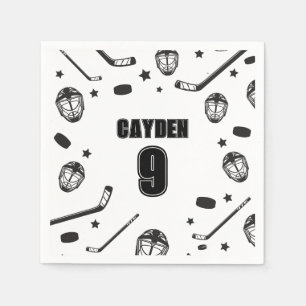 Hockey zwart en wit verjaardag servet