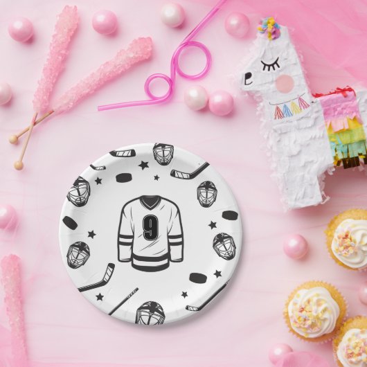 Hockey zwart-wit Verjaardag Papieren Bordje (Feest)