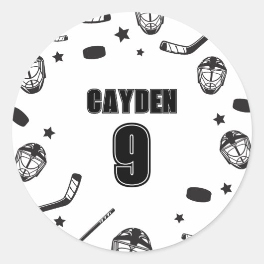 Hockey zwart-wit Verjaardag Ronde Sticker (Voorkant)