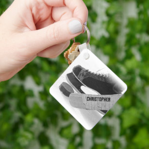 Hockey zwarte Schaatsen gepersonaliseerd Sleutelhanger