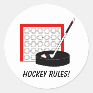 Hockeydoel, stick en puck ronde sticker